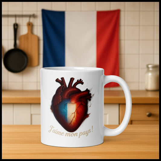 Mug cœur français - J'aime mon pays !