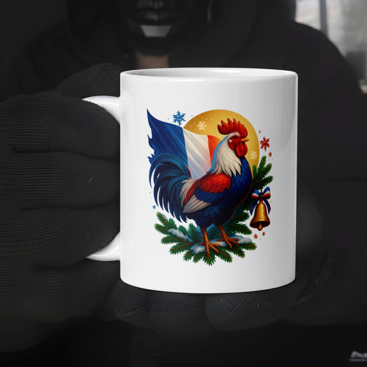Mug « Coq de Noël » – design tricolore festif bleu-blanc-rouge, idée cadeau patriote
