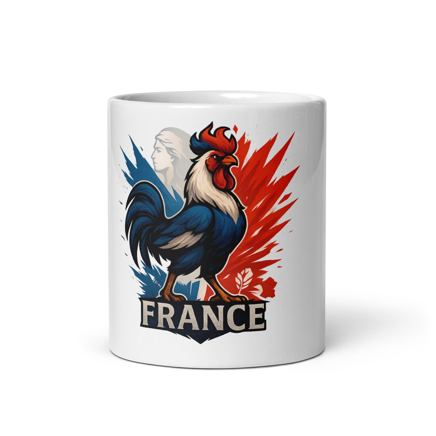 Mug Coq tricolore stylisé – motif coq français bleu blanc rouge, fabriqué en France
