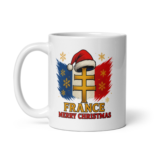Mug Croix de Lorraine édition Noël – cadeau français bleu-blanc-rouge
