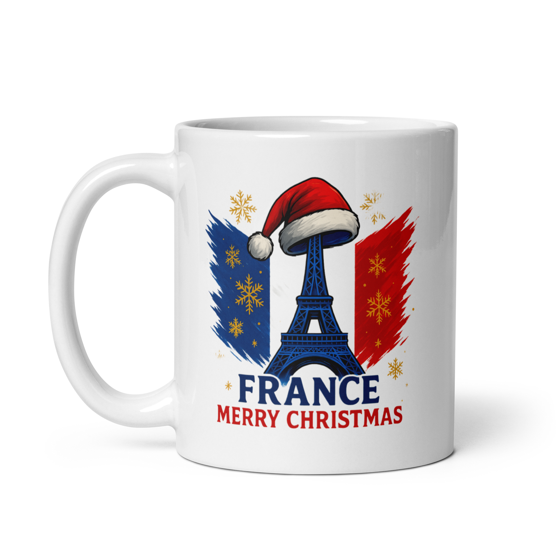 Mug Tour Eiffel édition spéciale Noël – motif Tour Eiffel bonnet de Père Noël drapeau bleu-blanc-rouge, idée cadeau France
